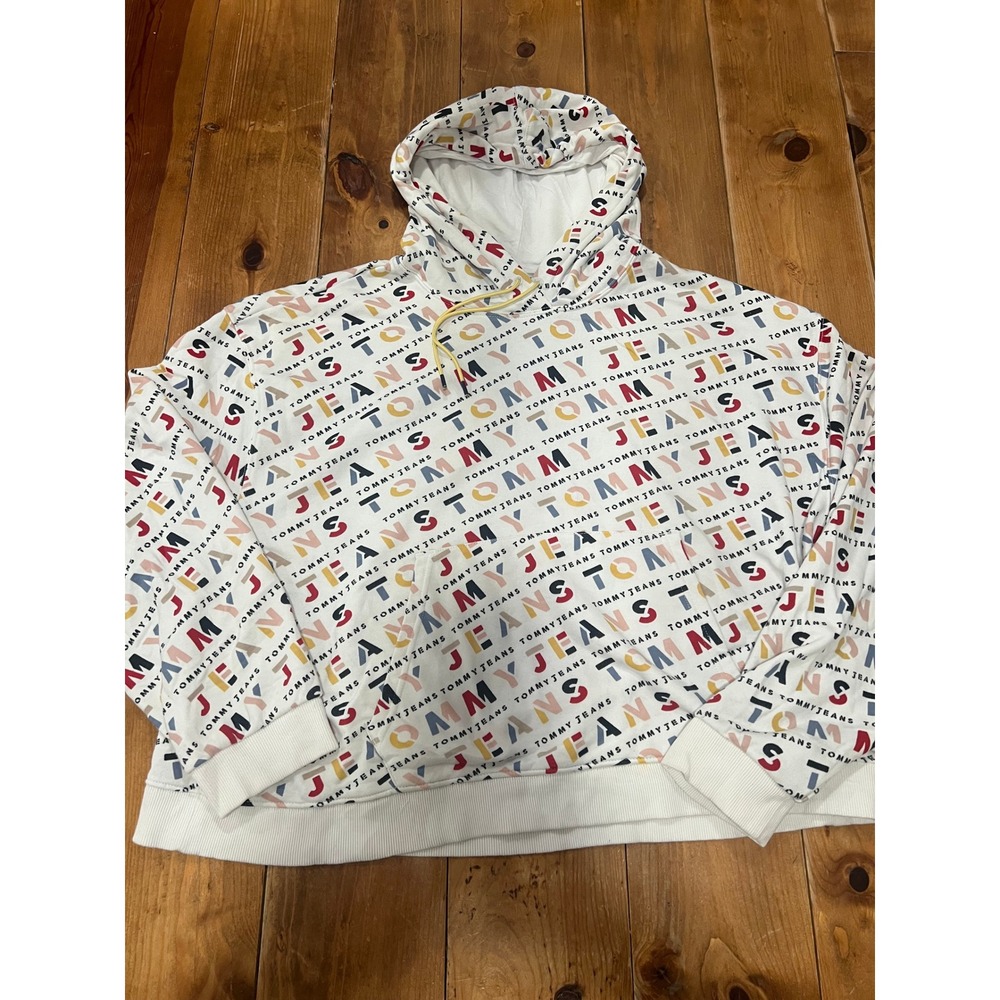 Tommy Jeans Multi Color All Over Logo Print Hoodie White XXL